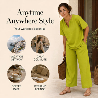 💃✨ 50% OFF – Women's V-Neck Top & Wide-Leg Pants Set – Effortless Style, Instant Elegance! | Flattering V-Neck + Flowy Pants | Ready-to-Wear Matching Set 👚👖
