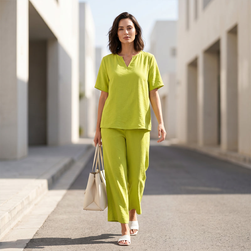 💃✨ 50% OFF – Women's V-Neck Top & Wide-Leg Pants Set – Effortless Style, Instant Elegance! | Flattering V-Neck + Flowy Pants | Ready-to-Wear Matching Set 👚👖