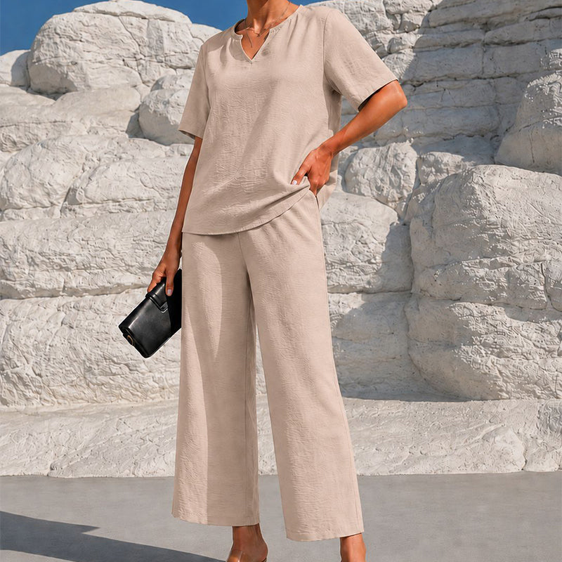 💃✨ 50% OFF – Women's V-Neck Top & Wide-Leg Pants Set – Effortless Style, Instant Elegance! | Flattering V-Neck + Flowy Pants | Ready-to-Wear Matching Set 👚👖