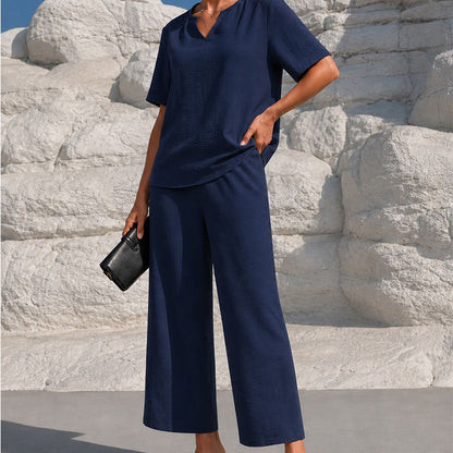 💃✨ 50% OFF – Women's V-Neck Top & Wide-Leg Pants Set – Effortless Style, Instant Elegance! | Flattering V-Neck + Flowy Pants | Ready-to-Wear Matching Set 👚👖