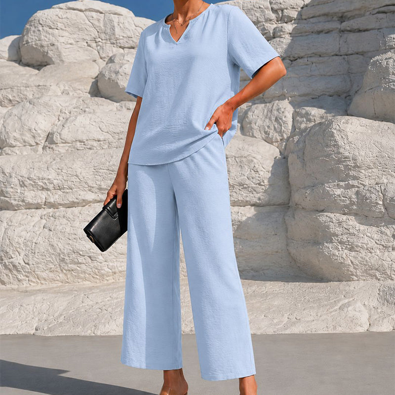 💃✨ 50% OFF – Women's V-Neck Top & Wide-Leg Pants Set – Effortless Style, Instant Elegance! | Flattering V-Neck + Flowy Pants | Ready-to-Wear Matching Set 👚👖