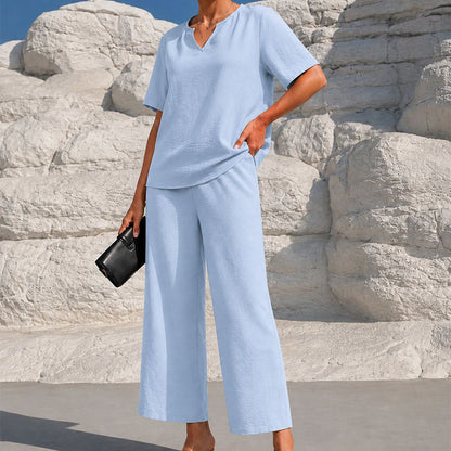 💃✨ 50% OFF – Women's V-Neck Top & Wide-Leg Pants Set – Effortless Style, Instant Elegance! | Flattering V-Neck + Flowy Pants | Ready-to-Wear Matching Set 👚👖