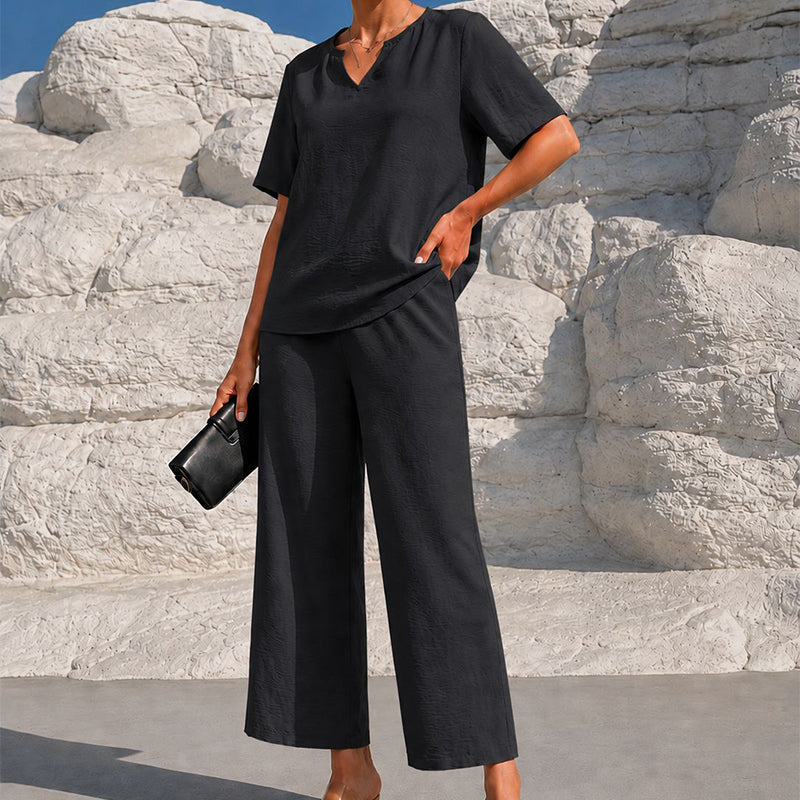 💃✨ 50% OFF – Women's V-Neck Top & Wide-Leg Pants Set – Effortless Style, Instant Elegance! | Flattering V-Neck + Flowy Pants | Ready-to-Wear Matching Set 👚👖