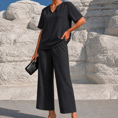 💃✨ 50% OFF – Women's V-Neck Top & Wide-Leg Pants Set – Effortless Style, Instant Elegance! | Flattering V-Neck + Flowy Pants | Ready-to-Wear Matching Set 👚👖