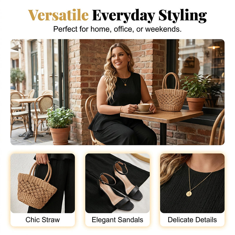 ⏰💰 50% OFF – Sleeveless Peplum Top & Wide-Leg Pants Set – Effortless Style in 1 Click! | Flattering Peplum + Flowy Pants | Ready-to-Wear Outfit 👚👖✨🌸