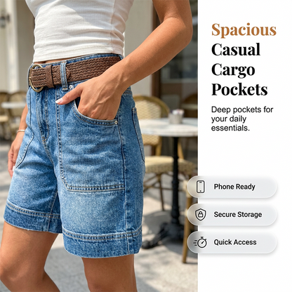 📢📢50% OFF !! ⏰Women's Mid-Rise Bermuda Denim Shorts with Pockets