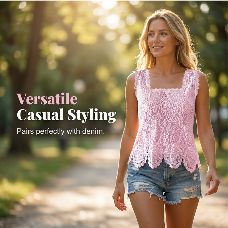 🎉 2026 Sale — Over 50,000 Sold! 💝 Women's Elegant Square Neck Lace Tank Top