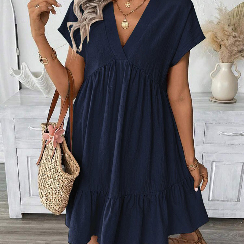 📢📢50% OFF !! ⏰Women's V-Neck Loose-Fit Dress with Ruffle Hem 👗 Flattering V-Neck, Playful Ruffles  ✨