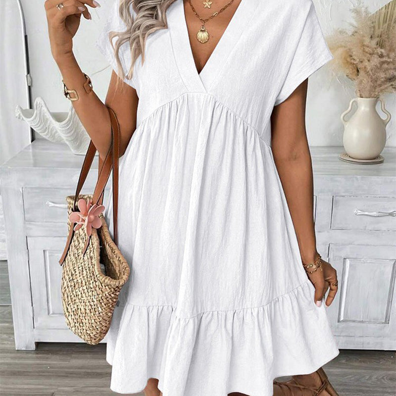 📢📢50% OFF !! ⏰Women's V-Neck Loose-Fit Dress with Ruffle Hem 👗 Flattering V-Neck, Playful Ruffles  ✨