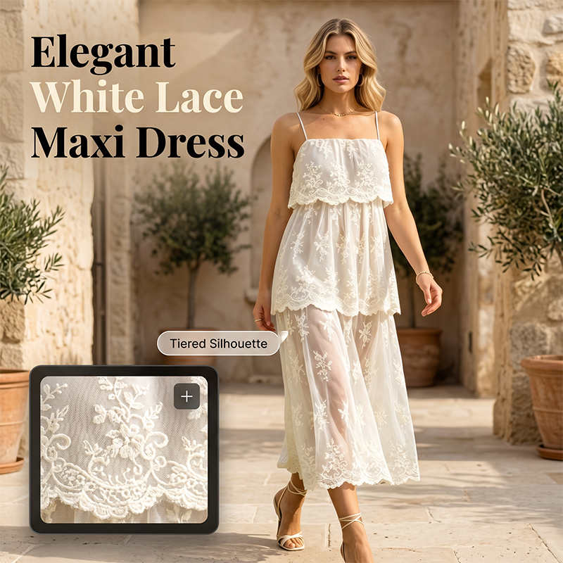⏰ 50% OFF 👰✨ Elegant White Lace Spaghetti Strap Maxi Dress – Pure Romance in Every Stitch! | Flowy & Breathable, Perfect for Weddings & Vacays 💒🌴