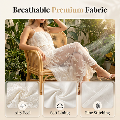 ⏰ 50% OFF 👰✨ Elegant White Lace Spaghetti Strap Maxi Dress – Pure Romance in Every Stitch! | Flowy & Breathable, Perfect for Weddings & Vacays 💒🌴