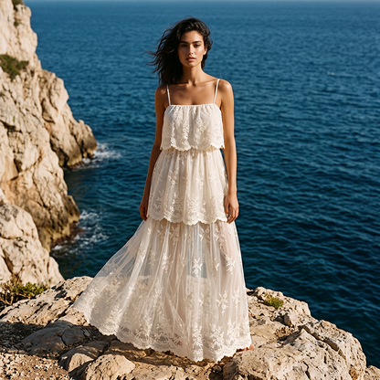 ⏰ 50% OFF 👰✨ Elegant White Lace Spaghetti Strap Maxi Dress – Pure Romance in Every Stitch! | Flowy & Breathable, Perfect for Weddings & Vacays 💒🌴