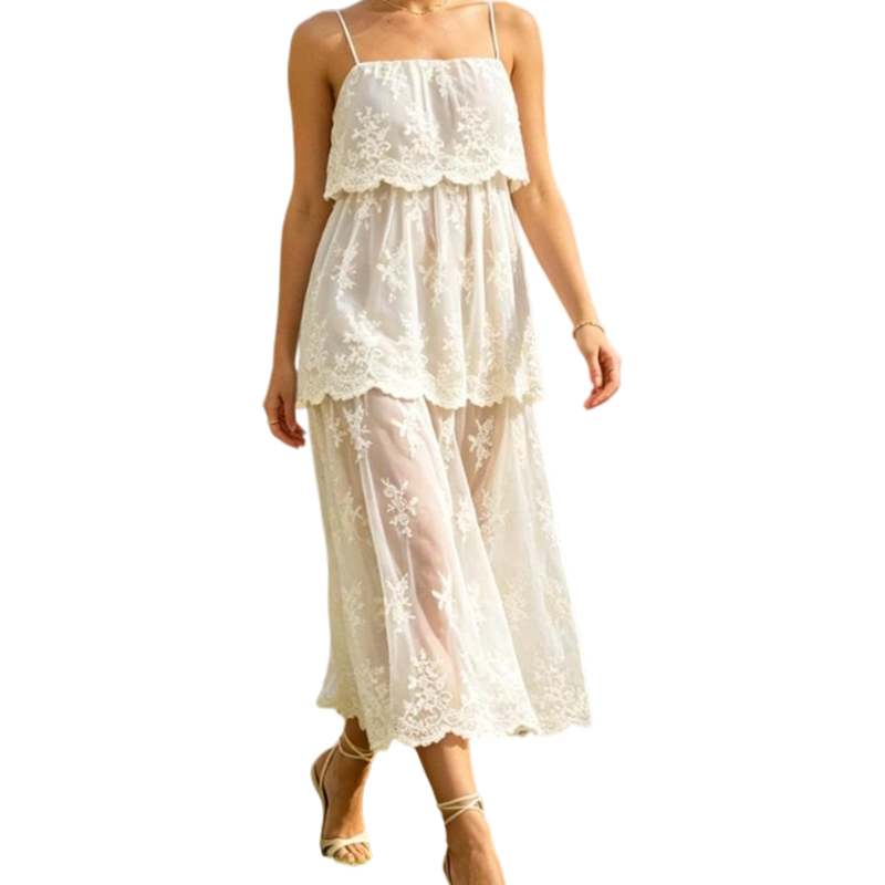 ⏰ 50% OFF 👰✨ Elegant White Lace Spaghetti Strap Maxi Dress – Pure Romance in Every Stitch! | Flowy & Breathable, Perfect for Weddings & Vacays 💒🌴