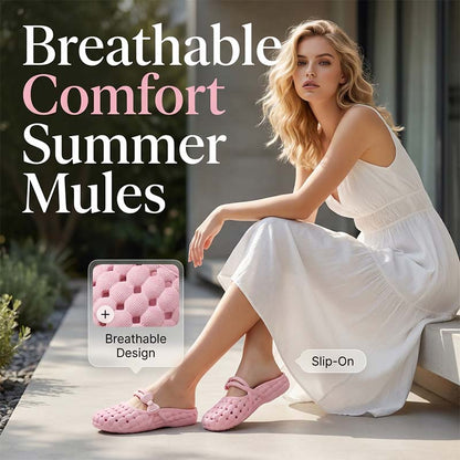 👡50% OFF NOW ! 💐Breathable Bow Mules, Stylish Soft Slip-On Hollow Out Summer Mule Shoes ✨