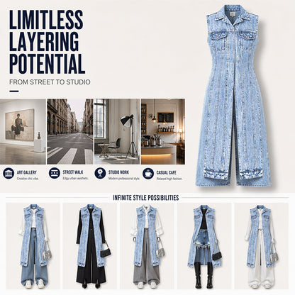 🎉 2026 Sale — Over 24,000 Sold! 💞 Women Sleeveless High Slit Denim Vest Dress Longline Jean Jacket
