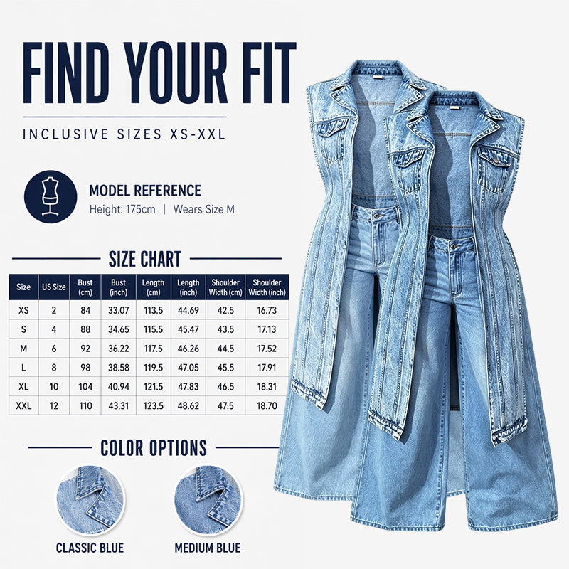 🎉 2026 Sale — Over 24,000 Sold! 💞 Women Sleeveless High Slit Denim Vest Dress Longline Jean Jacket