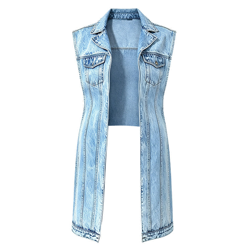 🎉 2026 Sale — Over 24,000 Sold! 💞 Women Sleeveless High Slit Denim Vest Dress Longline Jean Jacket