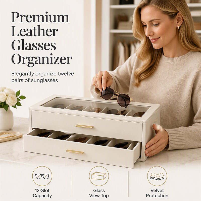 📢📢50% OFF !! ⏰2-Tier Sunglasses Organizer Box with Transparent Glass Top Display