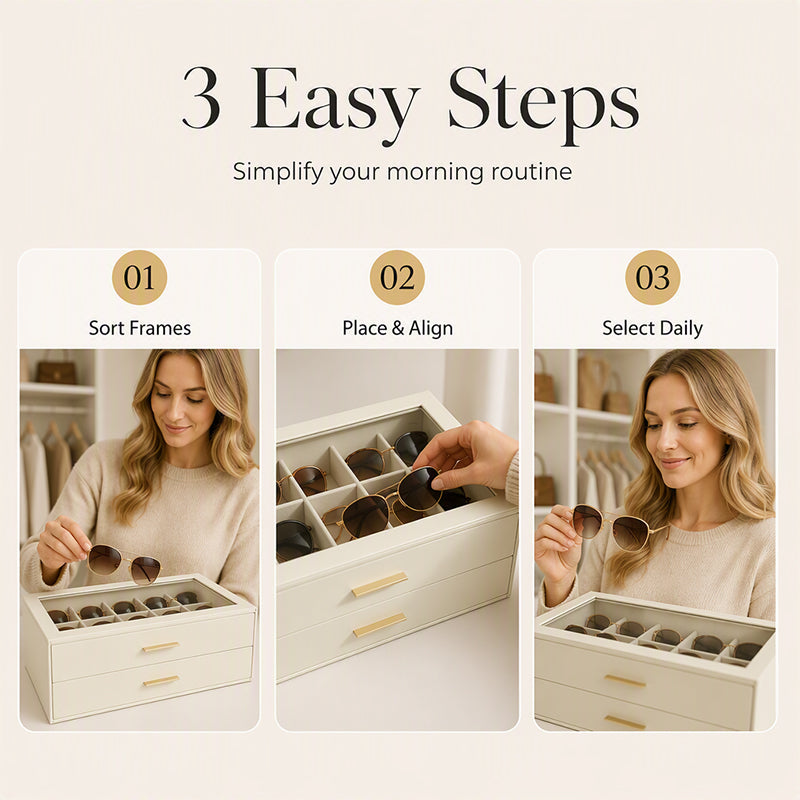 📢📢50% OFF !! ⏰2-Tier Sunglasses Organizer Box with Transparent Glass Top Display
