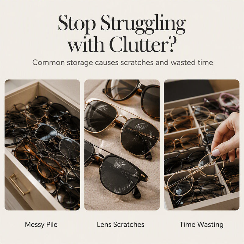 📢📢50% OFF !! ⏰2-Tier Sunglasses Organizer Box with Transparent Glass Top Display
