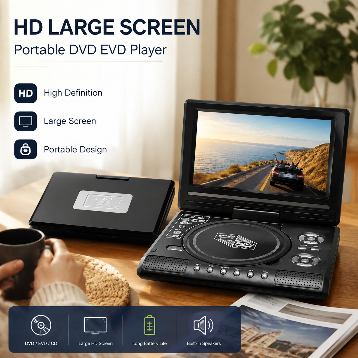 📺 50% OFF !!!💿7.8" HD Portable DVD/EVD Player – Large Screen, Rechargeable & Compatible with DVD/CD/USB/SD – Perfect for Home & Travel