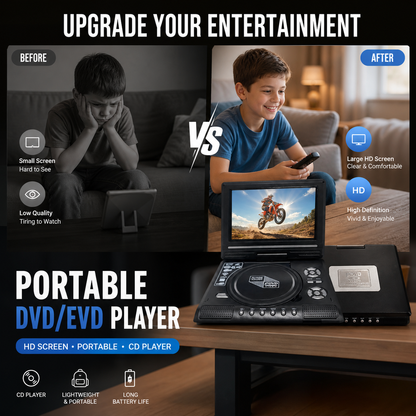 📺 50% OFF !!!💿7.8" HD Portable DVD/EVD Player – Large Screen, Rechargeable & Compatible with DVD/CD/USB/SD – Perfect for Home & Travel