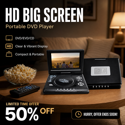 📺 50% OFF !!!💿7.8" HD Portable DVD/EVD Player – Large Screen, Rechargeable & Compatible with DVD/CD/USB/SD – Perfect for Home & Travel