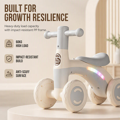 🚲🚼4-Wheel Light-Up Balance Bike for Toddlers with Music