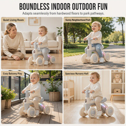 🚲🚼4-Wheel Light-Up Balance Bike for Toddlers with Music