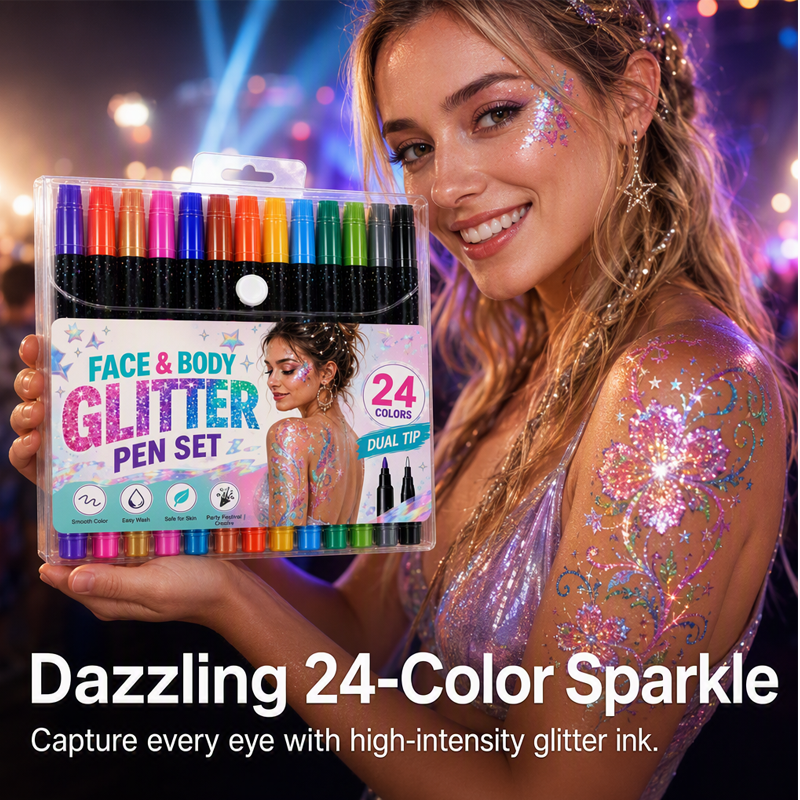 🎉 2026 Sale — Over 29,100 Sold!✨ 24‑Color Face & Body Glitter Marker Set with Dual Tips