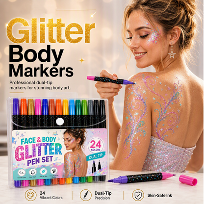 🎉 2026 Sale — Over 29,100 Sold!✨ 24‑Color Face & Body Glitter Marker Set with Dual Tips