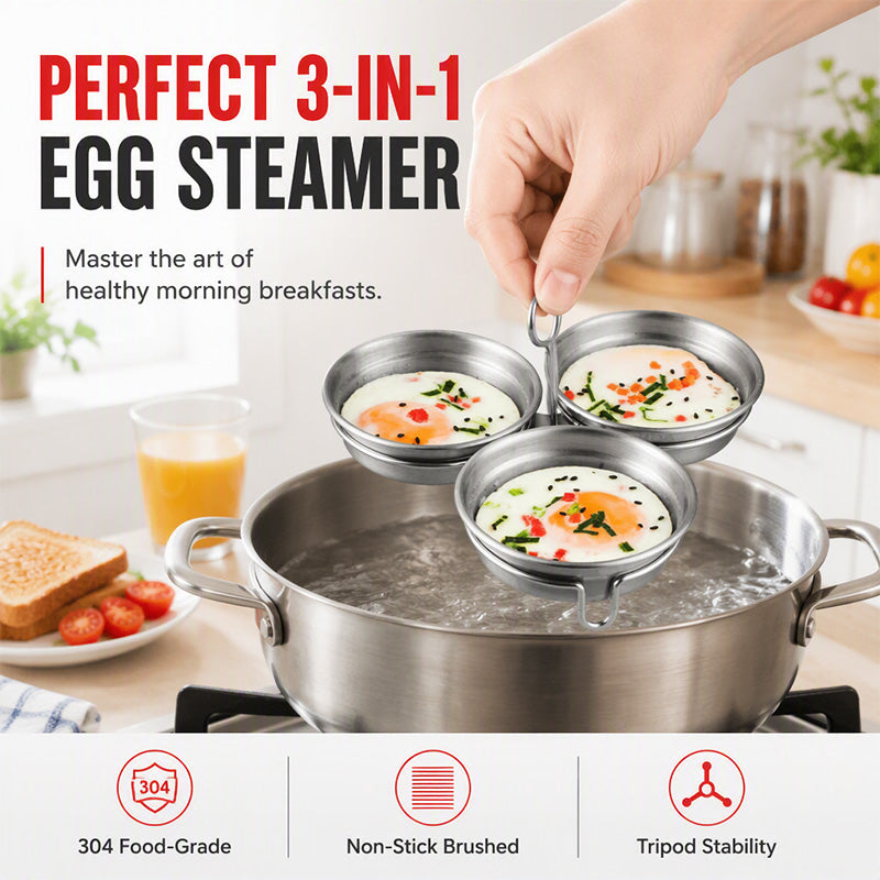 🎉 2026 Sale — Over 14,000 Sold! 🍳 3-in-1 Stainless Steel Egg Poacher – Poach, Steam, Bake – 304 Steel, Non-Stick Release, One Pan, Endless Breakfasts ✨