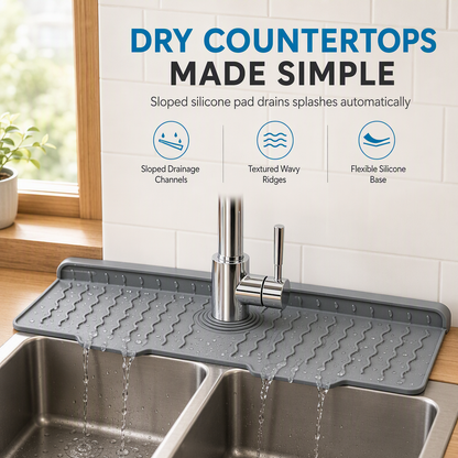 🧽 Food Grade Silicone Faucet Splash Guard Mat – Drain Fast, Flexible, Cuttable ✨