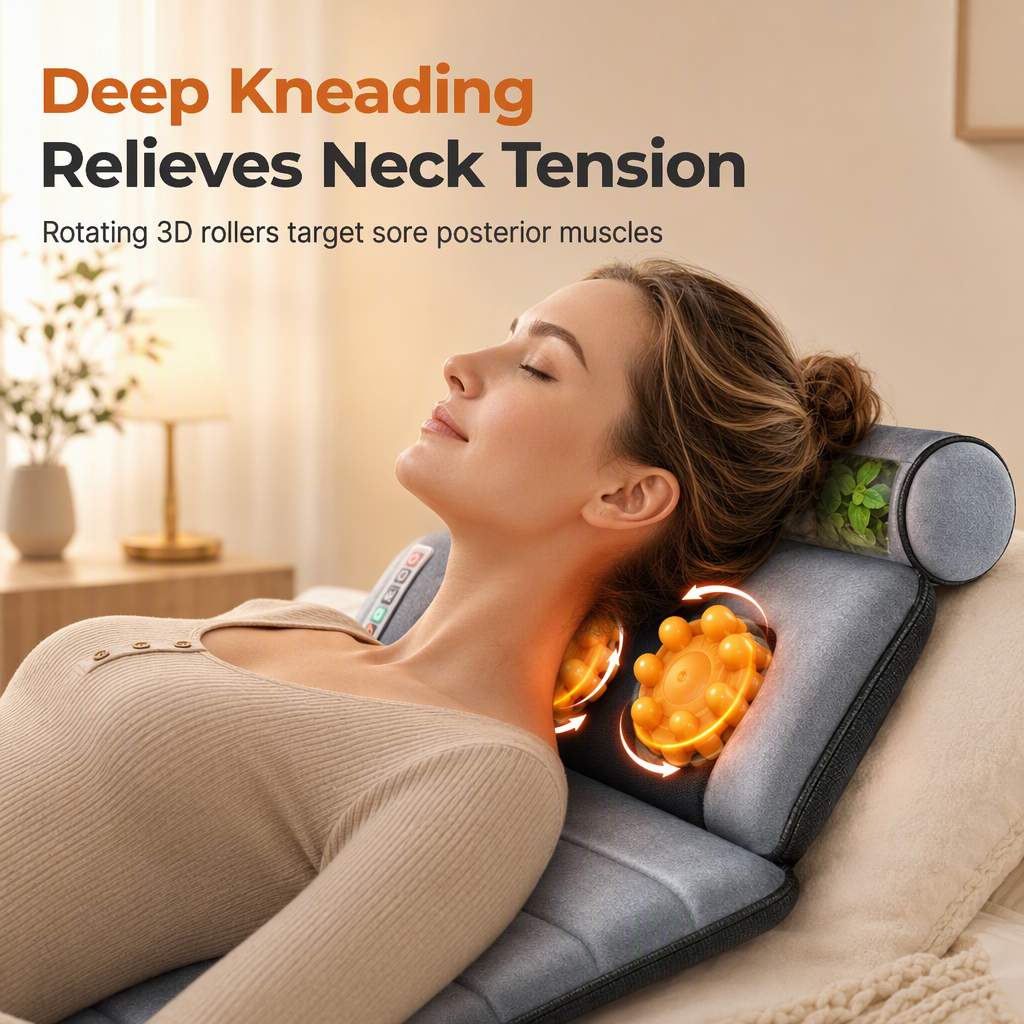Electric Folding Massage Mattress Pad with Neck Rollers Vibration Heating and Leg Kneading for Full Body Relaxation