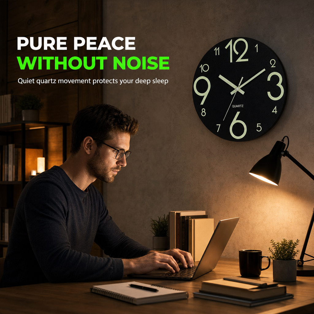 📢📢50% OFF !! ⏰12-Inch Silent Wooden Wall Clock – Luminous Glow & MDF Wood Grain✨