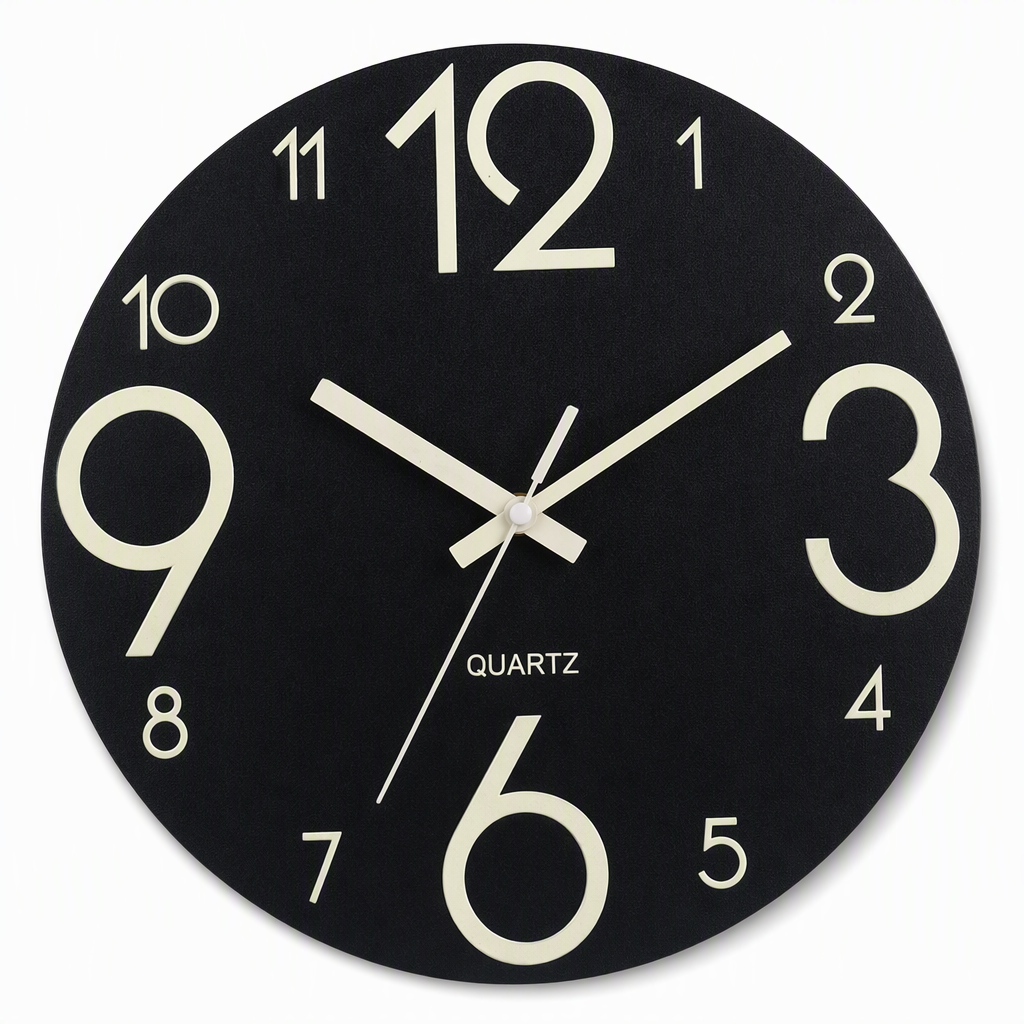 📢📢50% OFF !! ⏰12-Inch Silent Wooden Wall Clock – Luminous Glow & MDF Wood Grain✨