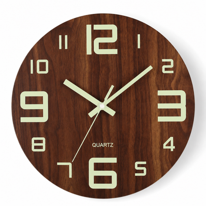 📢📢50% OFF !! ⏰12-Inch Silent Wooden Wall Clock – Luminous Glow & MDF Wood Grain✨