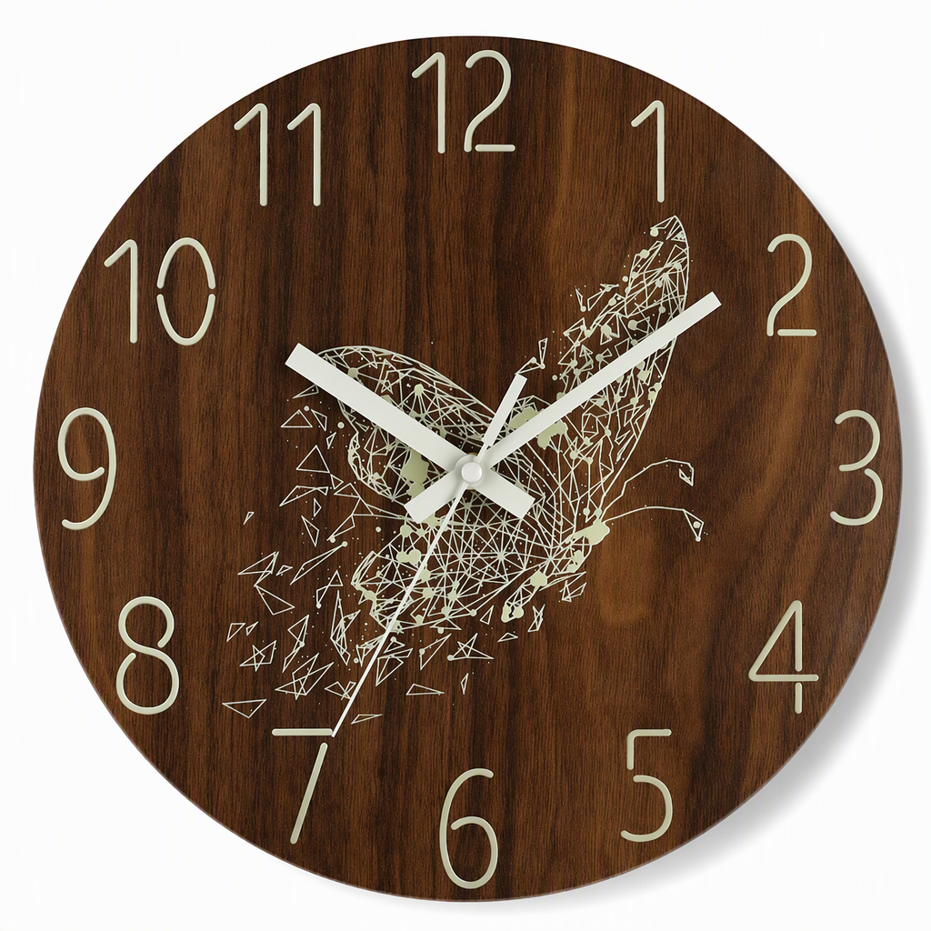 📢📢50% OFF !! ⏰12-Inch Silent Wooden Wall Clock – Luminous Glow & MDF Wood Grain✨