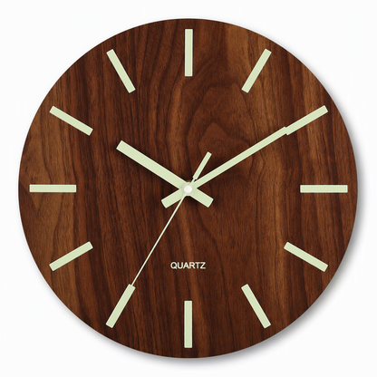 📢📢50% OFF !! ⏰12-Inch Silent Wooden Wall Clock – Luminous Glow & MDF Wood Grain✨