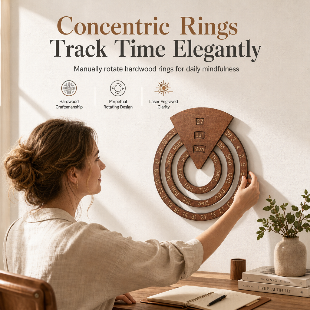 📢📢50% OFF !! ⏰ Circular Wooden Rotating Perpetual Calendar – Artistic, Interactive, Timeless ✨