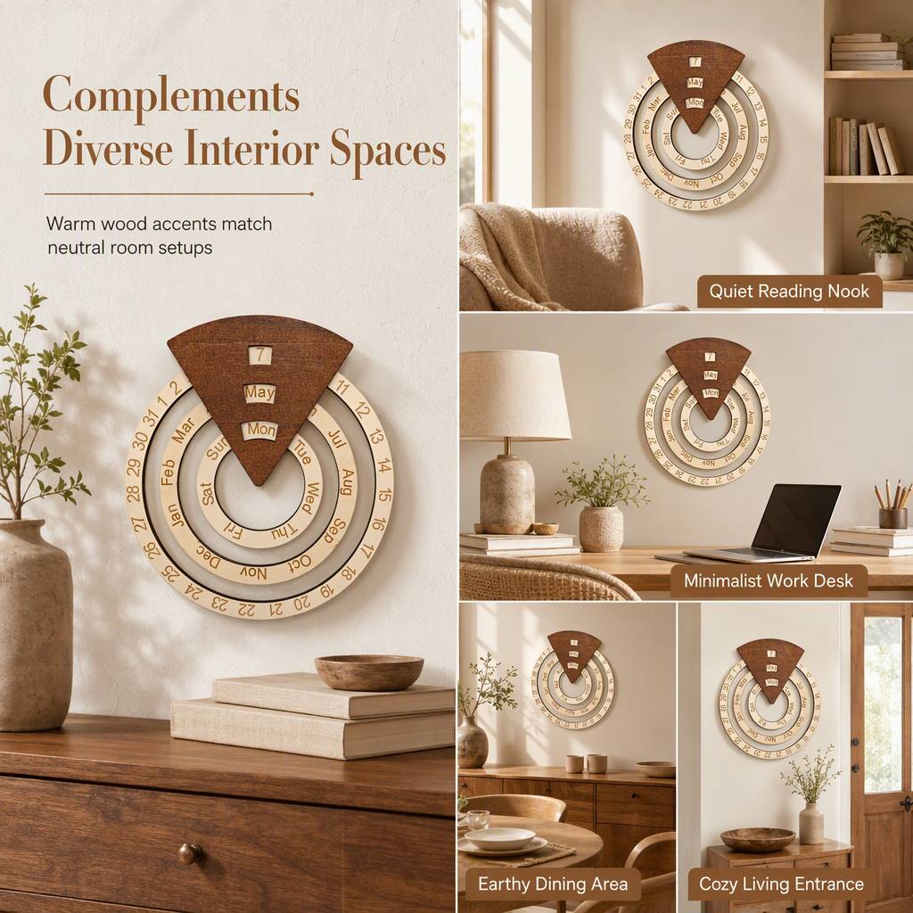 📢📢50% OFF !! ⏰ Circular Wooden Rotating Perpetual Calendar – Artistic, Interactive, Timeless ✨