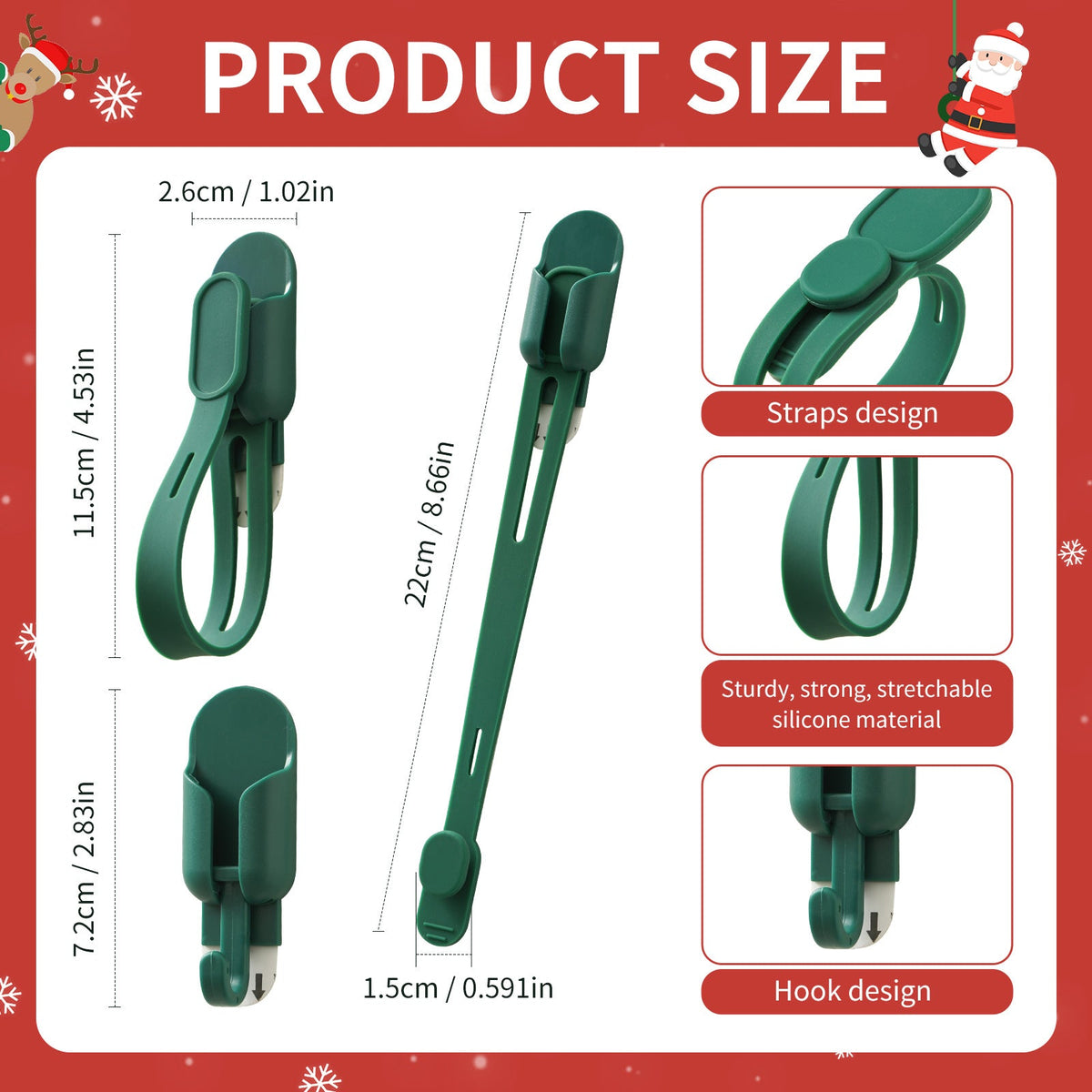 📢📢50% OFF !! ⏰ Silicone Christmas Wreath Ties & Hooks (5 Pcs) – Secure Your Wreaths & Garlands with Ease🎅