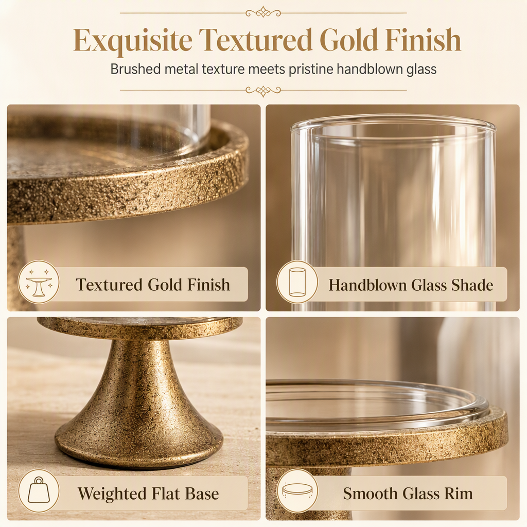 🌸 50% OFF NOW! 🌸Vintage Candlestick Set: Windproof Glass Cover, Weighted Iron Base, Gold Finish, Elegant