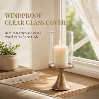 🌸 50% OFF NOW! 🌸Vintage Candlestick Set: Windproof Glass Cover, Weighted Iron Base, Gold Finish, Elegant