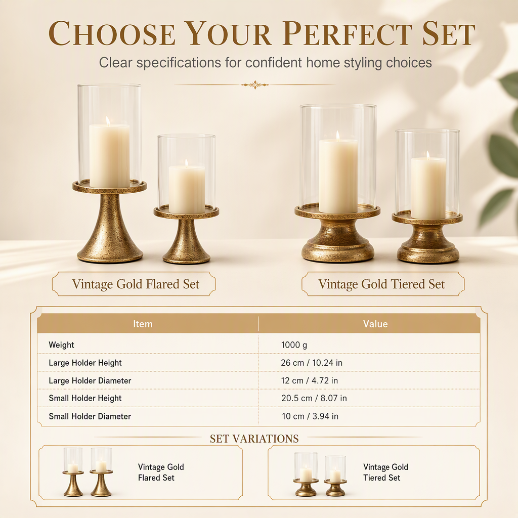 🌸 50% OFF NOW! 🌸Vintage Candlestick Set: Windproof Glass Cover, Weighted Iron Base, Gold Finish, Elegant