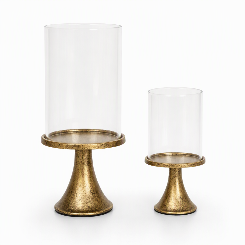 🌸 50% OFF NOW! 🌸Vintage Candlestick Set: Windproof Glass Cover, Weighted Iron Base, Gold Finish, Elegant