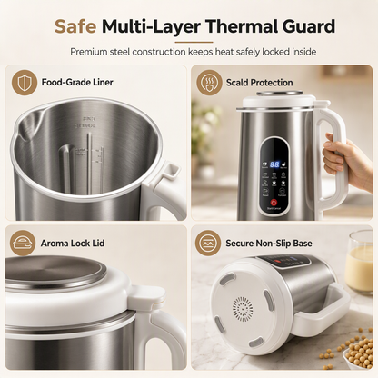 Multi-Functional 304 Stainless Steel Soy Milk Maker and High- Blender Large Capacity Filter-Free Household Food Processor with Smart Timer