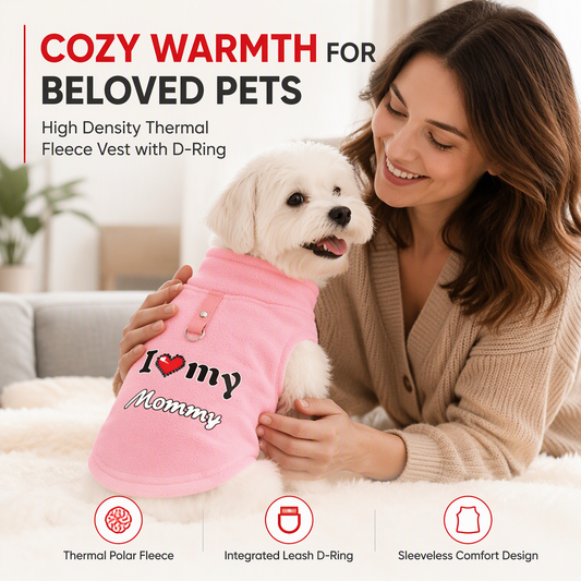 Warm Pet Sweater with Leash Ring & Love Dad and Mom Design