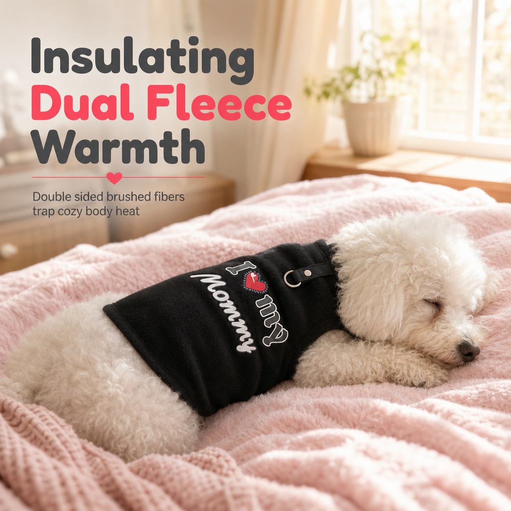 Warm Pet Sweater with Leash Ring & Love Dad and Mom Design