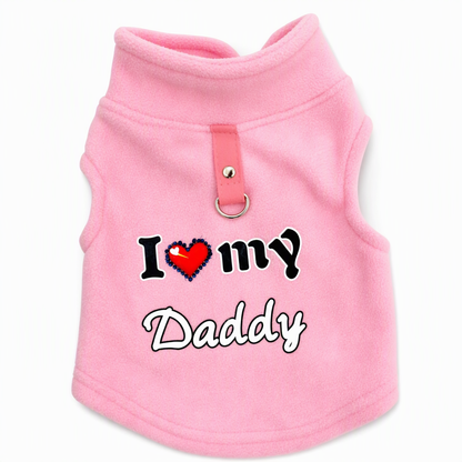 Warm Pet Sweater with Leash Ring & Love Dad and Mom Design